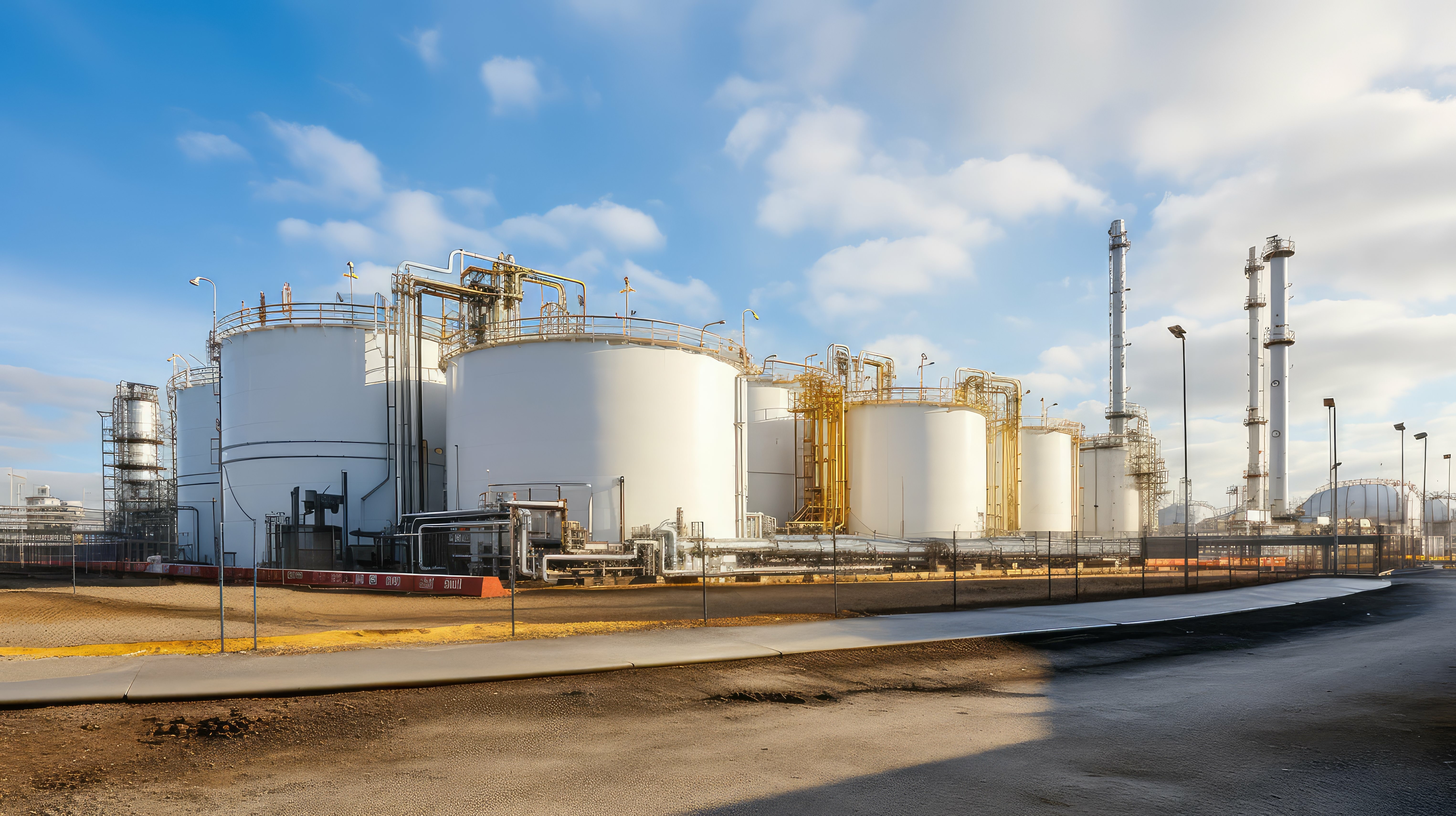 Aerial view of Ateco Tank Rotterdam oil & refined products terminal at the Port of Rotterdam.